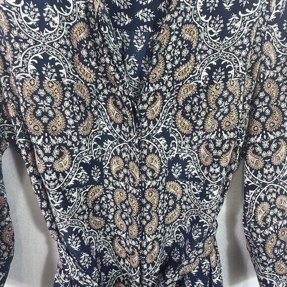 L'Agence Navy 100% Silk Paisley Tie Belt Button Front Shirt Stella Dress Size S - Picture 6 of 14